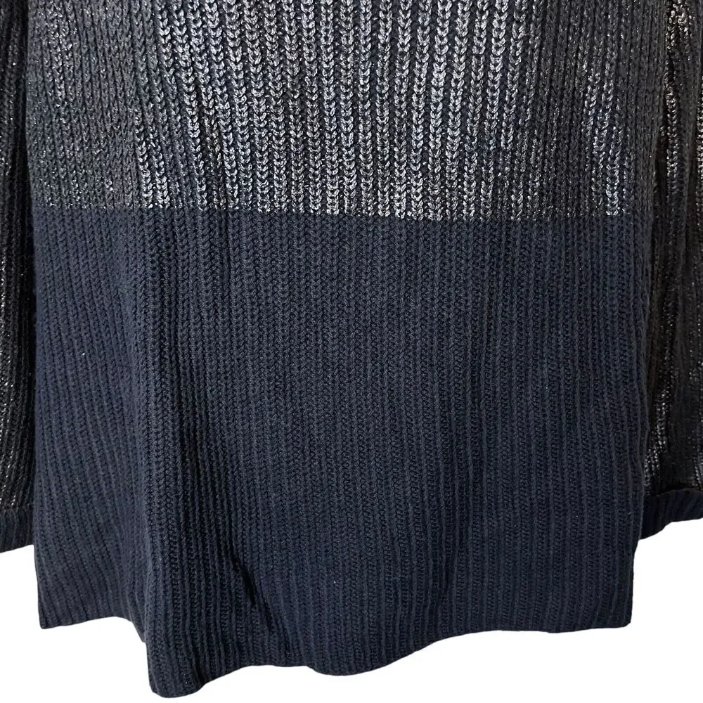 Chicos Womens Cotton Blend Navy Metallic Long Sleeve Chunky Knit Sweater 2 L